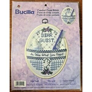 Bucilla 2001 Counted Cross Stitch Kit 42919 Dear Guest Sign Forgot Toothbrush